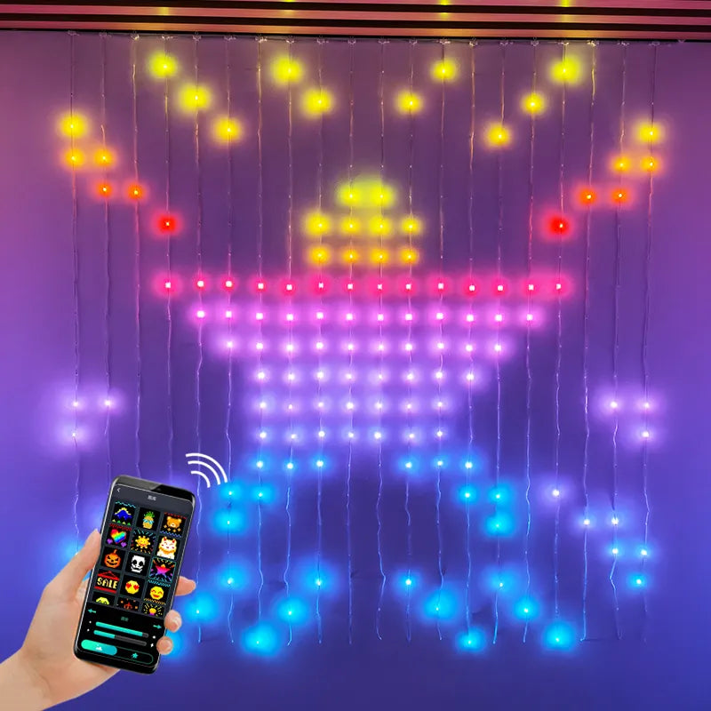 Smart LED RGB Curtain String Lights Bluetooth APP Control Christmas Fairy Light Garland DIY Picture Display Party Wedding Decor