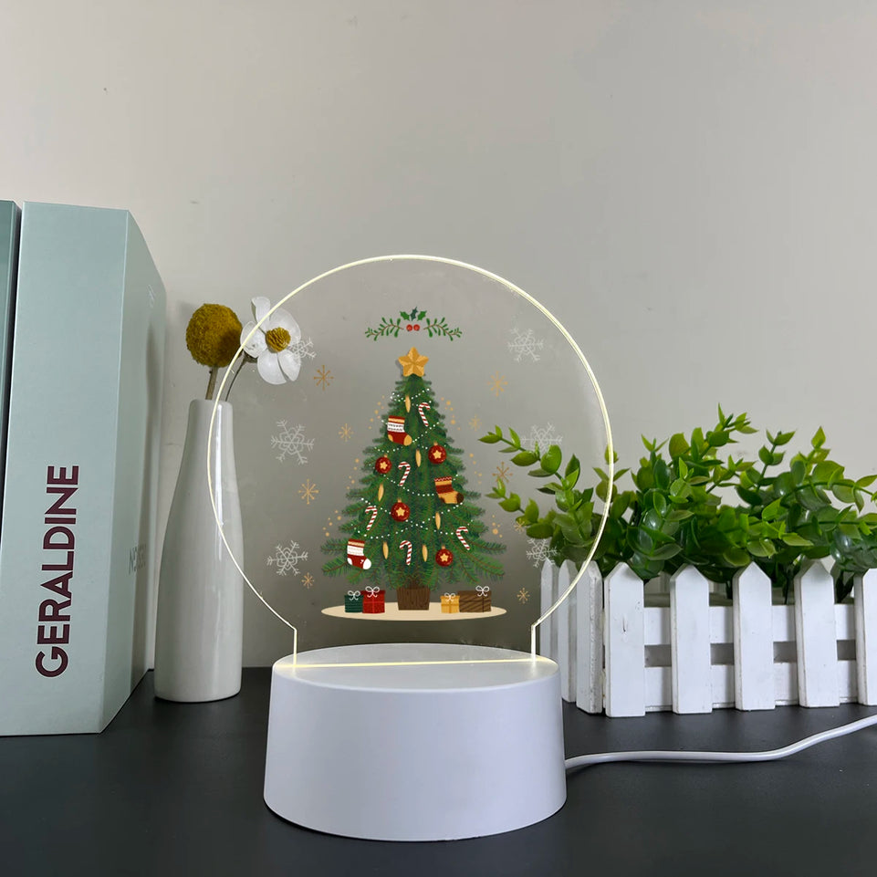 Christmas Tree Night Light Gift Family Christmas Birthday Present, Happy New Year USB Power Powered Acrylic Night Light