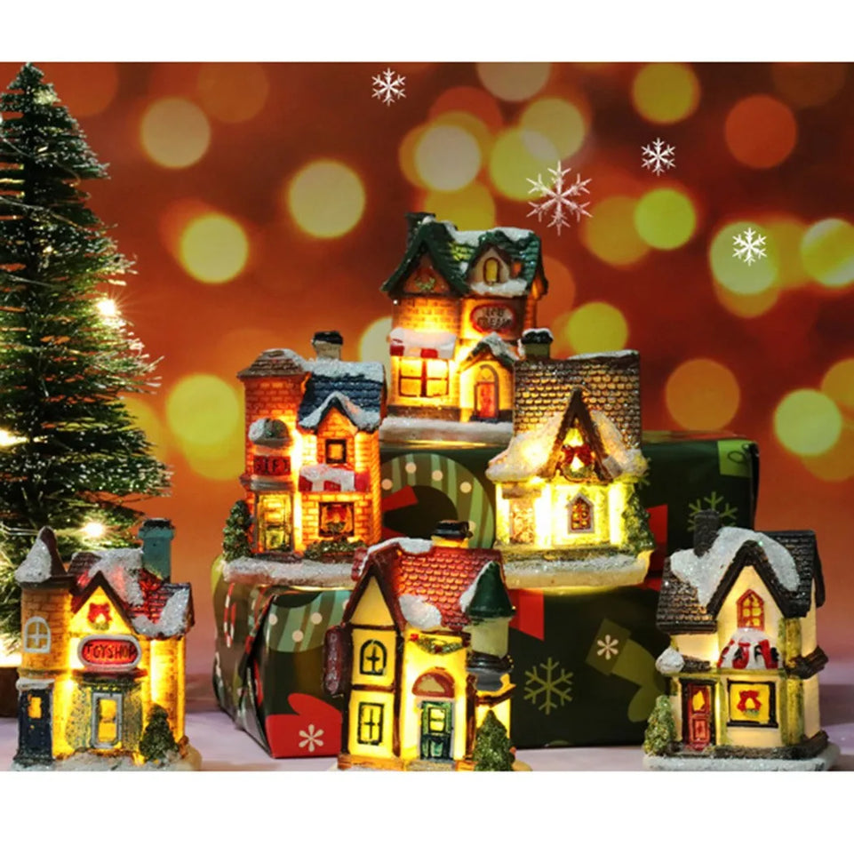 Brightness LED Light Up Small Village House Scene Christmas Decor Ornament For Home Decor Halloween New Year Navidad Pendant