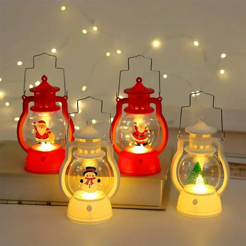 Christmas LED Night Lights Christmas Gifts Santa Claus Decorative Lantern Handheld Oil Lamp For Christmas New Year Decoration